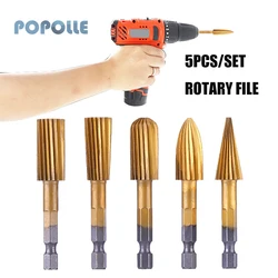 Lime rotative HSS plaquée titane, 5 pièces/ensemble de poignée de 1/4 pouces, outil rotatif de polissage pour le travail du bois, sculpture sur bois, fraise 