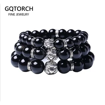 

Natural Black Obsidian Bracelet For Women And Men With Tibetan Silver Pixiu Lucky Charm Bracelets