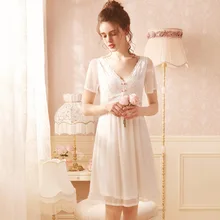 QWEEK Night Dress Women Pour Femme Princesse Style Sleepwear Vintage Nightgowns Sleepshirts Nighty for Ladies Lace Sleepwear