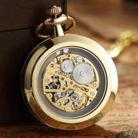 Vintage Watch Necklace Steampunk Skeleton Mechanical Fob Chain Pocket Watches Roman Number Clock Pendant Hand-winding Men Women