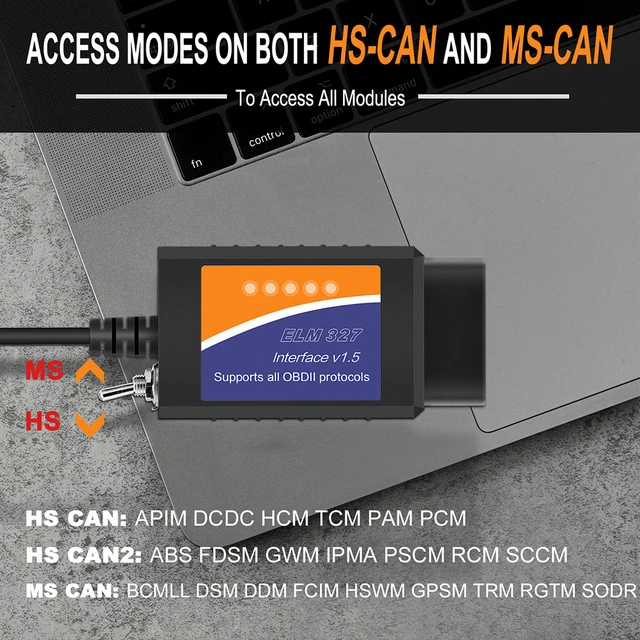 ELM327 USB FTDI with switch code Scanner FORscan ELMconfig HS CAN and ...