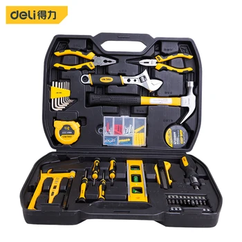 Cheap Deli Household Tool Set DIY Hand Home Toolbox Repair For Car Tape Measure Wire Cutter Saw Frame Adjustable Wrench Screwdriver