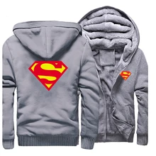 Superman Winter Men Thick Warm Fleece Jacket Logo Print Coat Hoodies Coats Sweatshirts Super Hero Jacket Thicken Hoodie Jackets