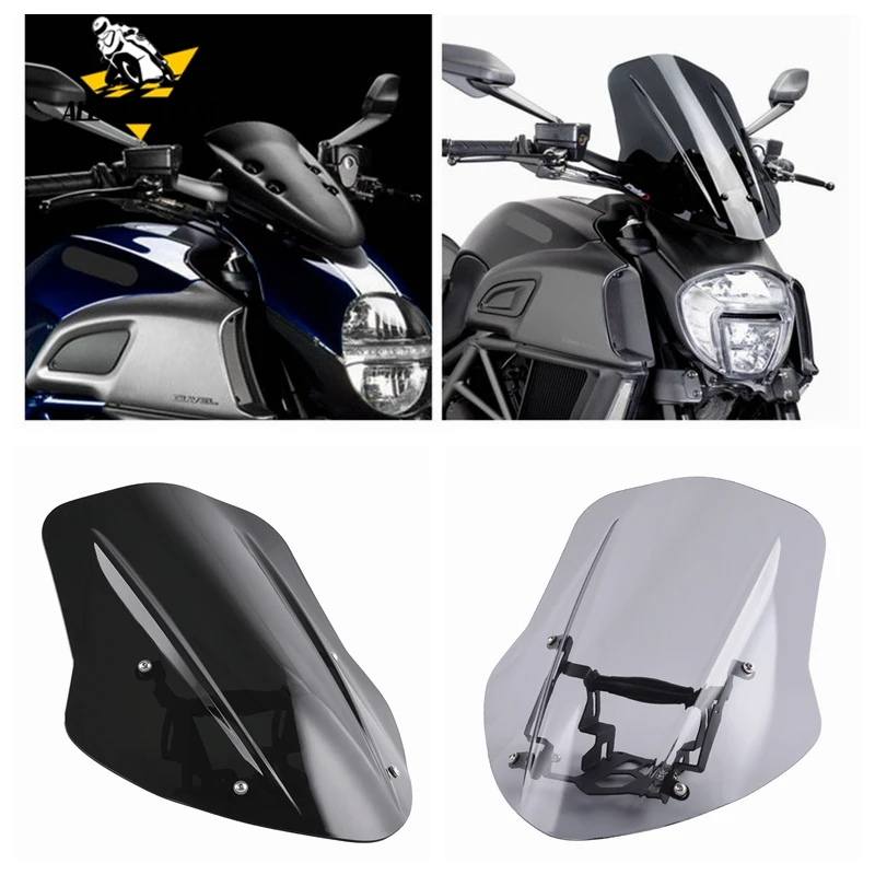 Защитное стекло от ветра Ducati Diavel 2014 2015 2016 2017 2018 с монтажным кронштейном|Козырьки и