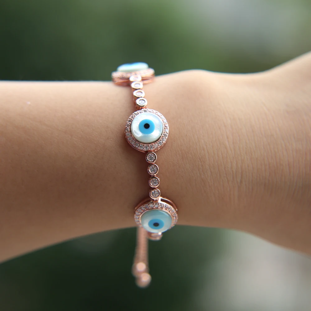 Luxury micro pave setting AAA multicolour stones turkish style evil eye tennis bracelet stunning jewelry for women fashion
