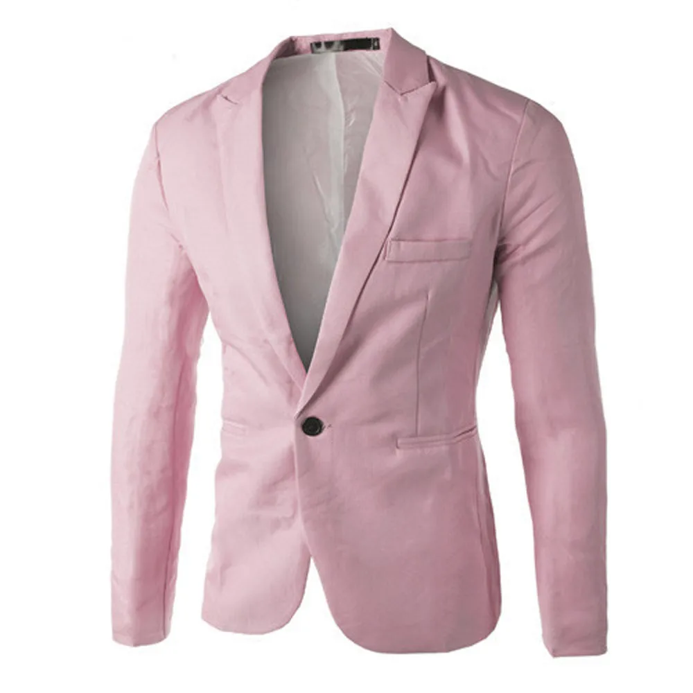 Очаровательный мужской повседневный приталенный костюм на одной пуговице, Блейзер, пальто, куртка, топы, мужская мода, erkek mon veste homme, мужской костюм, куртки для мужчин - Цвет: Розовый