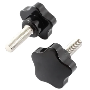 

2 Pcs M12 x 40mm Thread Plastic Star Head Clamping Screw Knob Black