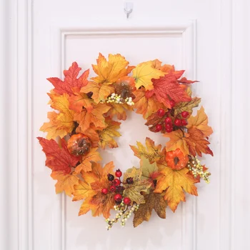 

1pc Pumpkin And Leaf Flower Wreath Multi-purpose Window Door Home Decor Wreath Festival Garland for Indoor And Outdoor