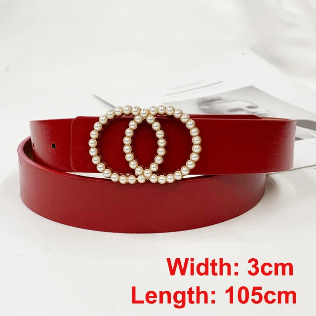 style 2-red Жемчужная круглая пряжка Женская мода простой женский трендовый кожаный ремень для женщин молодежный брендовый ремень - Цвет: style 2-red