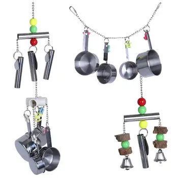 

New 4Pcs Bird Stainless Steel Bells String Swing Cage Stand Parrot Hanging Chew Toy for Parakeet