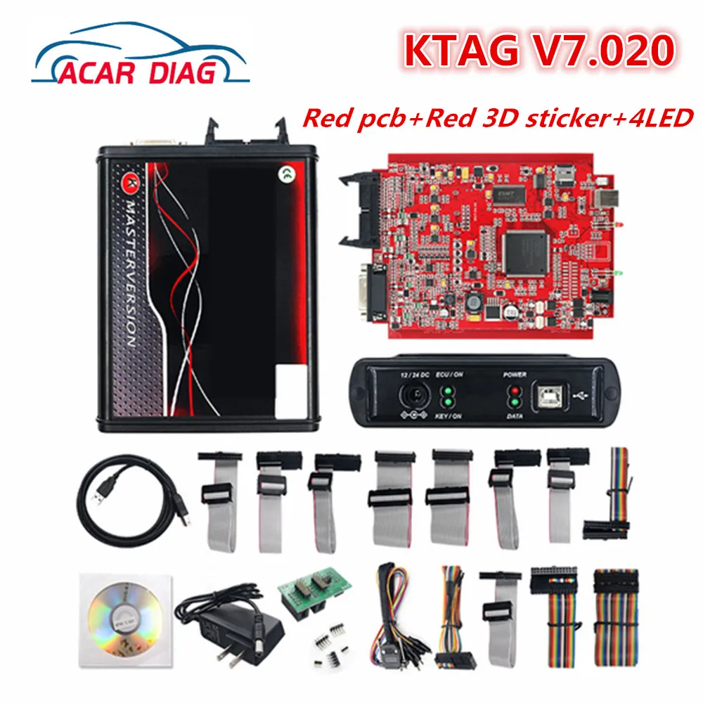 KTAG V7.020 2 25 SW онлайн K-tag полный набор кабелей Ktag красная печатная плата + 3D наклейка 4
