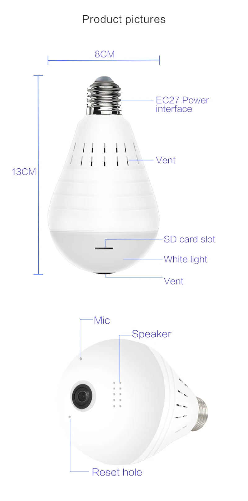 OOBEST Wifi панорамная камера умная лампочка 360 градусов рыбий глаз беспроводная домашняя безопасность видеонаблюдение встроенный динамик