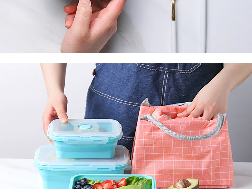 Silicone Lunch Box Food Storage Container Bento BPA Free Microwavable Portable