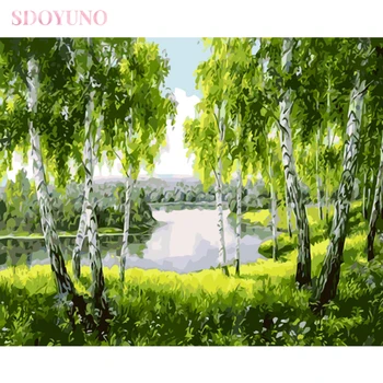 

SDOYUNO DIY painting by number kit with frame for adult natural forest landscape HandPainted acrylic paint set for home decor