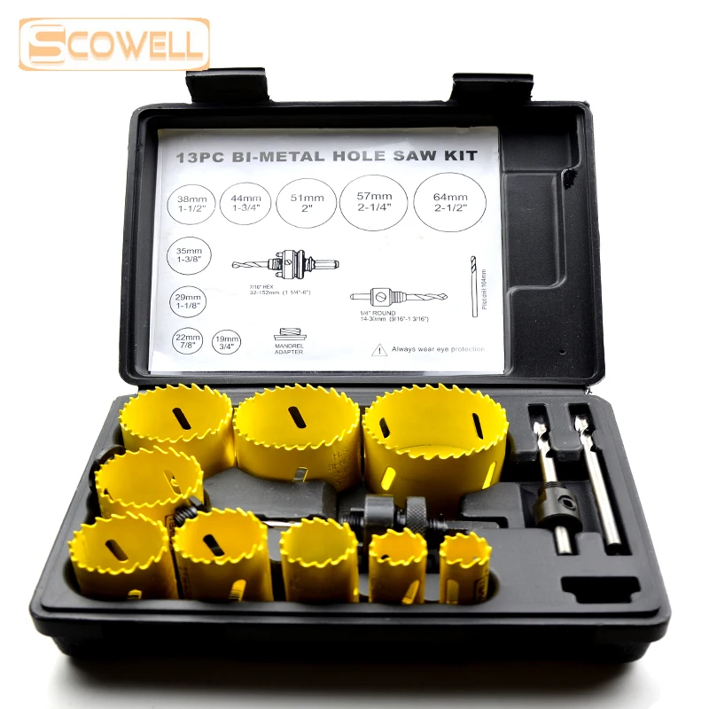30 Off Scowell 13pcs Holesaw Blades Kit Hss Bimetal Hole Saw Bit Set Adjustable Crown Saw