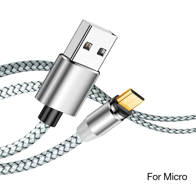 Магнитный светодиодный кабель MADATA Micro usb type C, магнитный usb-кабель для зарядки iPhone 11X7 8 XS Max XR huawei samsung xiaomi LG - Цвет: Silver For Micro