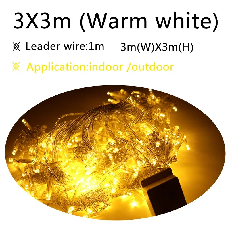 2x2/3x3/3x6 м светодиодный строка светильник s рождественские LED украшения Шторы светильник на открытом воздухе дома для рождества Свадебный сад вечерние украшения - Цвет: 3M x 3M warm white