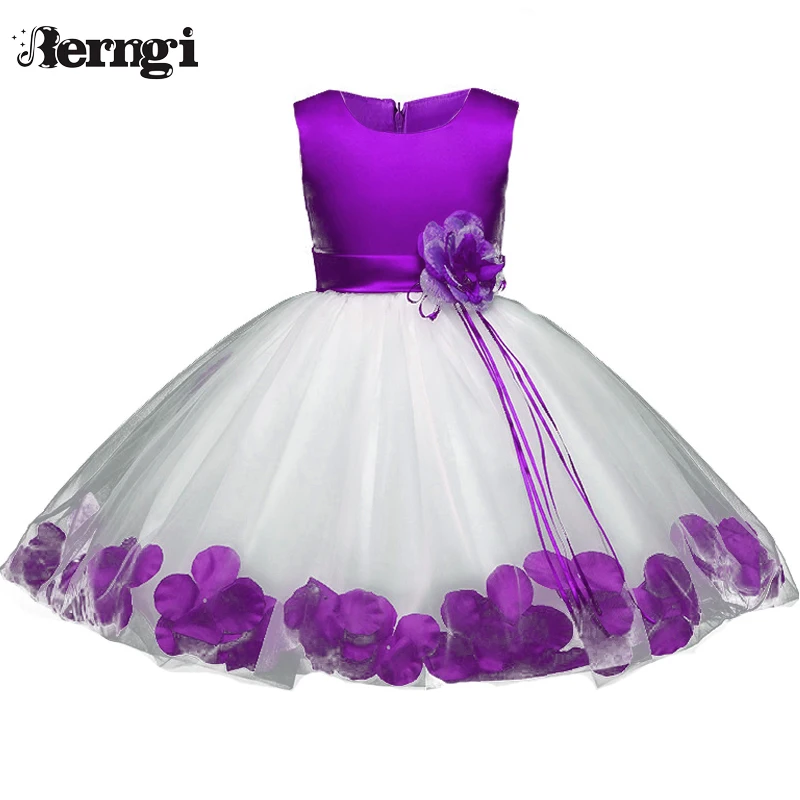 Berngi/платье с цветочным узором для девочек платье принцессы с лепестками роз для свадебной вечеринки для маленьких детей, первая юбка-пачка для причастия, одежда