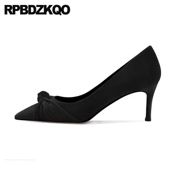 

Wine Red Plus Size Luxury Women Shoes Velvet Green 8cm 33 Bow Black High Heels Runway Scarpin Extreme Super Pumps Pointed Toe