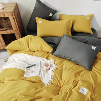 

Northern European-Style Denim Bedding Brushed Single Double Solid Color Quilt Cover Student Dormitory Three-Piece Set