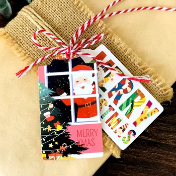 

50sets Santa Claus Christmas Gift Tag DIY Creative Xmas Party Gift Wrapping Packaging Labels Paper Hang Tag with Hemp String