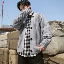 Новинка, мужские свитера из грубой шерсти, мужской трендовый кардиган, модный свободный мужской вязаный свитер, уличная одежда, дизайнерские свитера KK3131