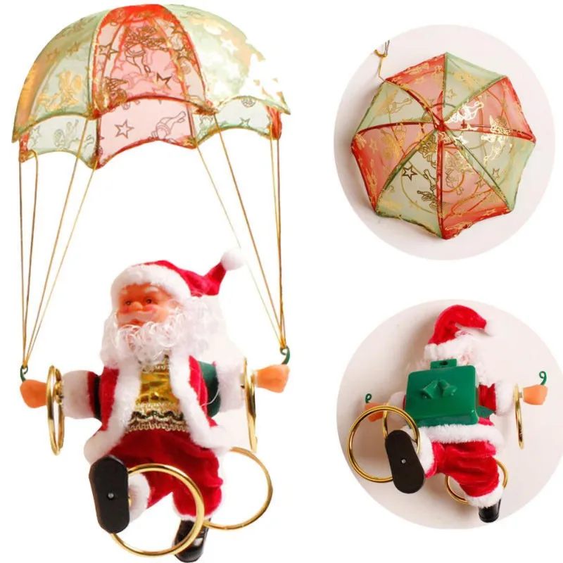 

Christmas Electric Santa Claus Toys Creative Hanging Rotation Parachute Turn Musical Pendant Plush Toy Electric Plush Toy