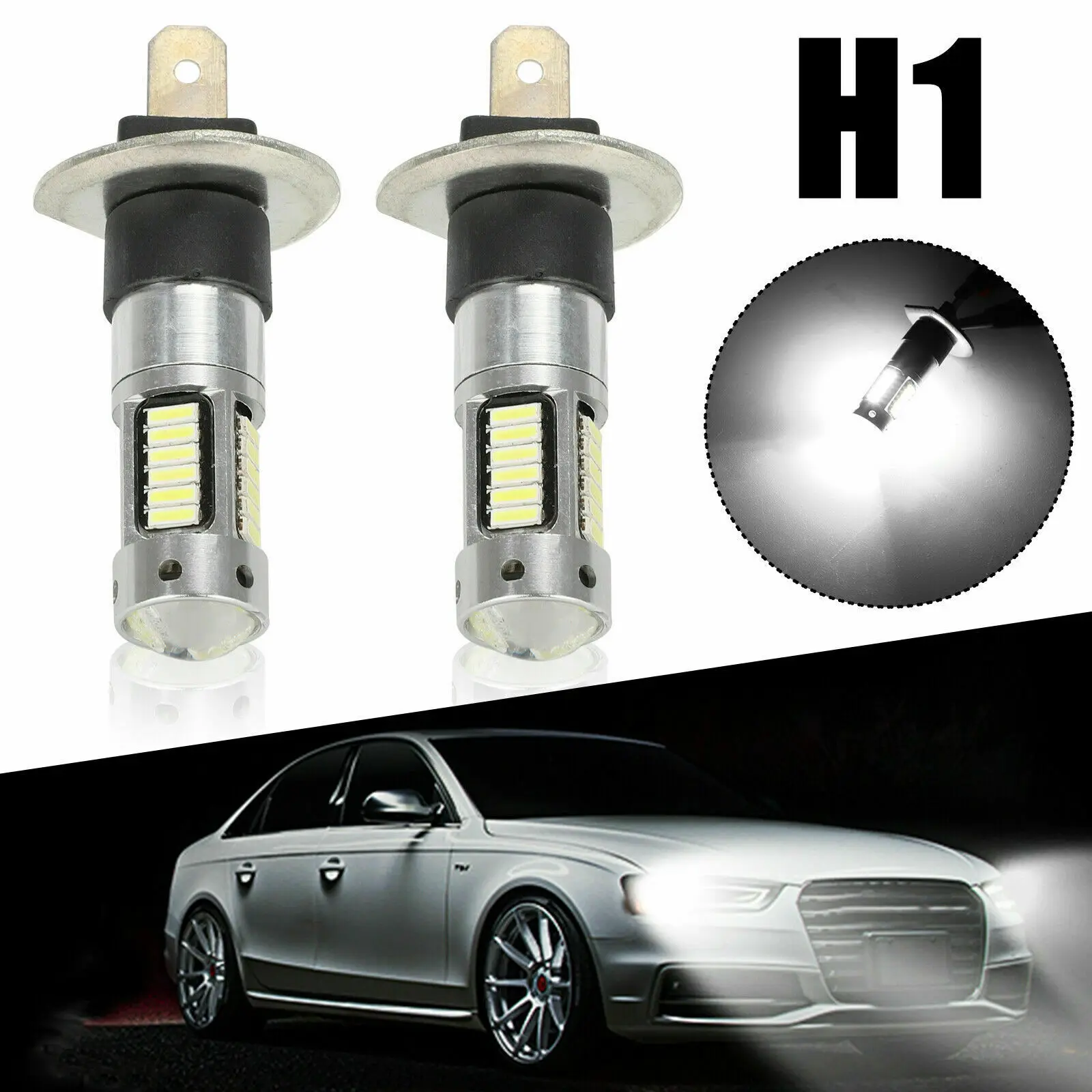 2PCS 12V H1 LED  Light FOR CAR  LED Lamp Headlight Kit High Beam Bulbs HID 6000K WHITE Xenon LIGHT Led Fog Lights FOR BMWE39E60