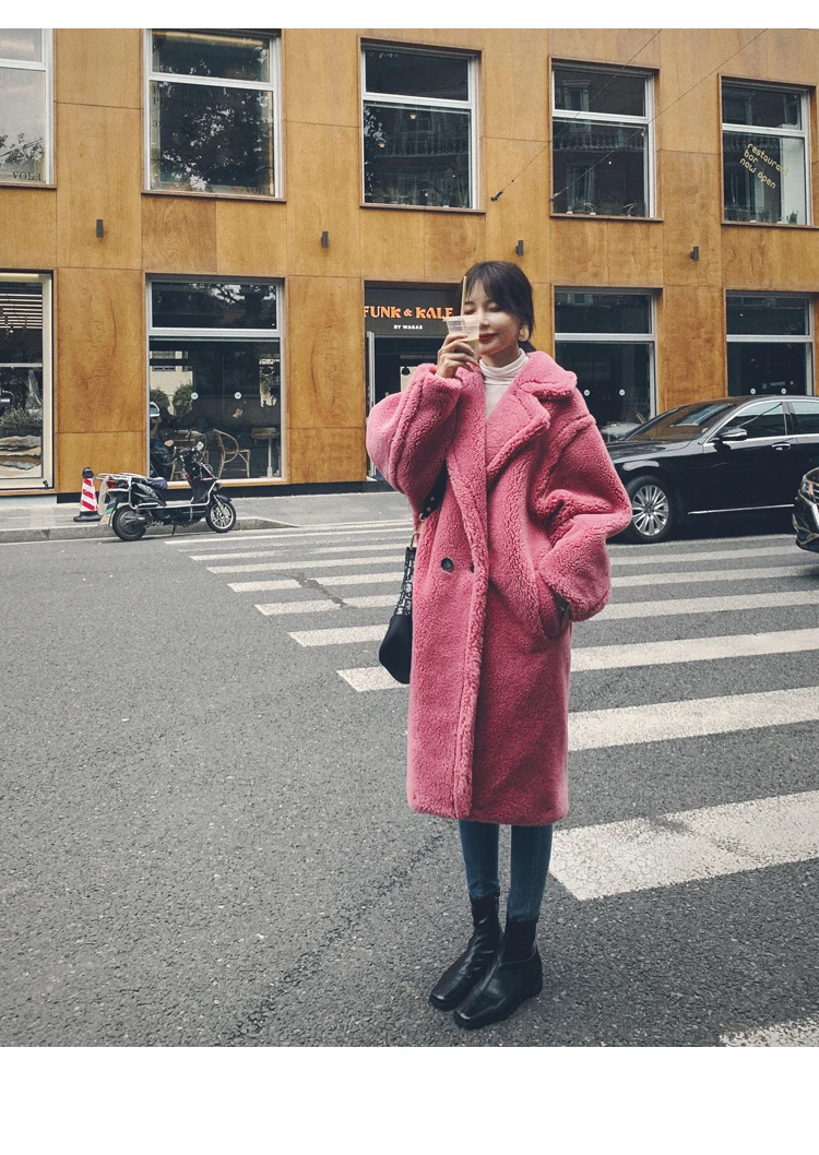 Осенне-зимнее длинное манто Femme Hiver, элегантное женское пальто из искусственного меха большого размера, корейское меховое пальто высокого качества, розовое длинное пальто
