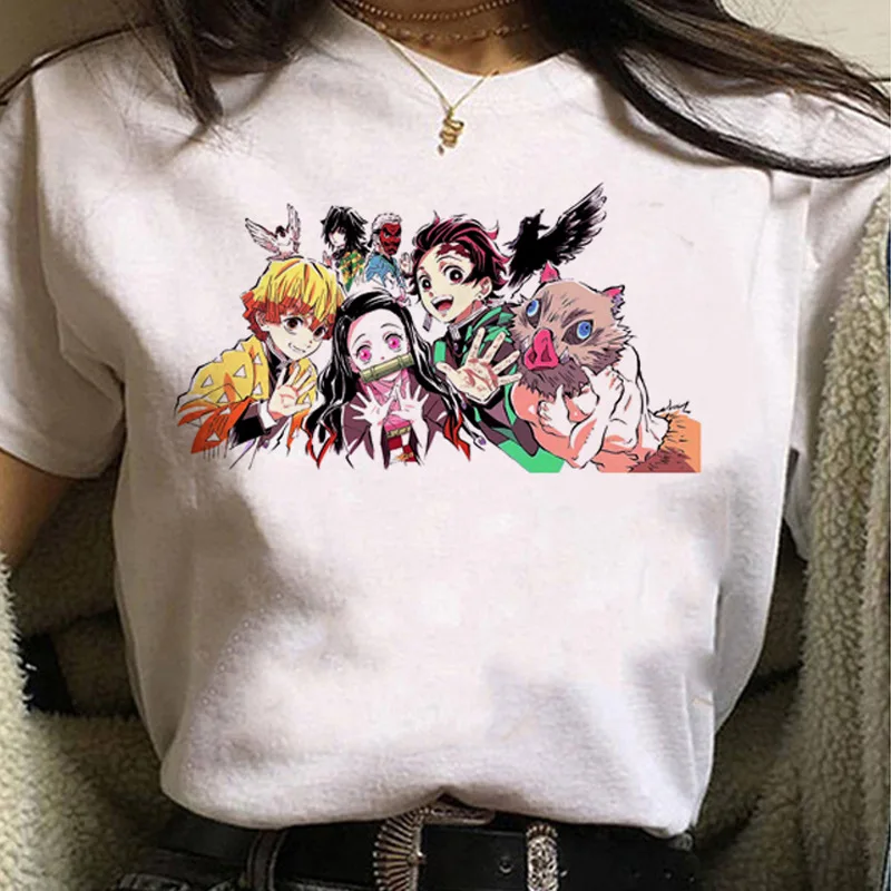 Summer T-shirt Japanese Anime Kamado Nezuko Demon Slayer 3D Printing Casual Woman T-shirt Short Sleeve Oversized Ladies Clothing black and white striped shirt