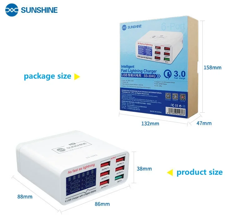 Умная зарядка Sunshine SS 304Q 6 USB поддерживает быструю зарядку QC 3 0 подходит для IPAD/iPhone