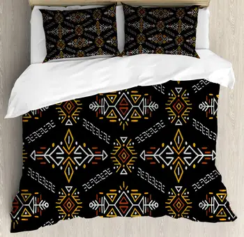 

Arrow Duvet Cover Set Native Inspired Indigenous Pattern Geometric 3 Piece Bedding Set Charcoal Grey Dark Yellow Pale Mint Green