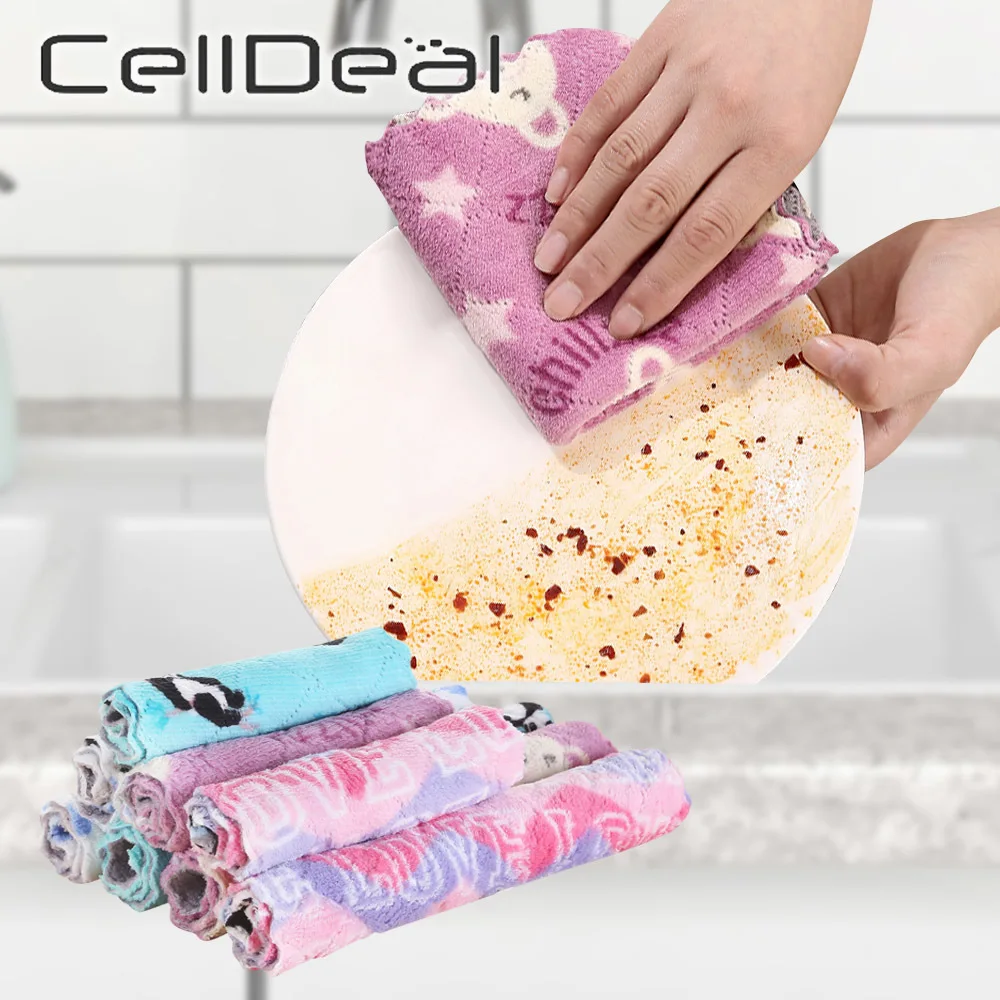 

Kitchen Anti-grease Wiping Rags Tableware Bowl Efficient Water Absorbent Coral Velvet Cleaning Cloth Washing Dish Cleaning Towel