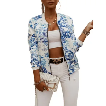 

Ladies Multi-color Casual Style Coats Women Short Floral Printed Jacket Female Flexible Smooth Zipper Ribbed Spring Clothing