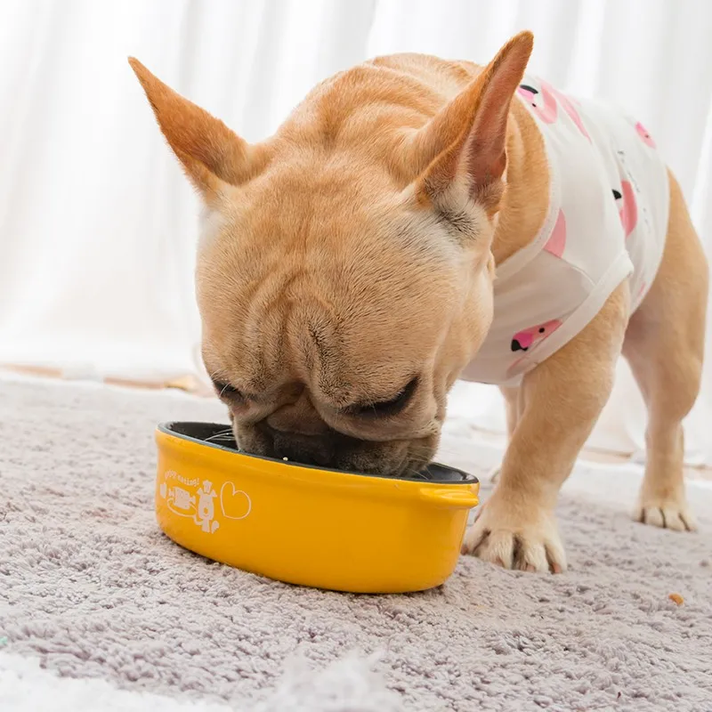 

Non-stick Pan Dog Bowl Ceramic Non Slip Feeder Dog Snack Pet Products Easy Clean Honden Voerbak Puppy Dog Plate Bulldog 40GW31