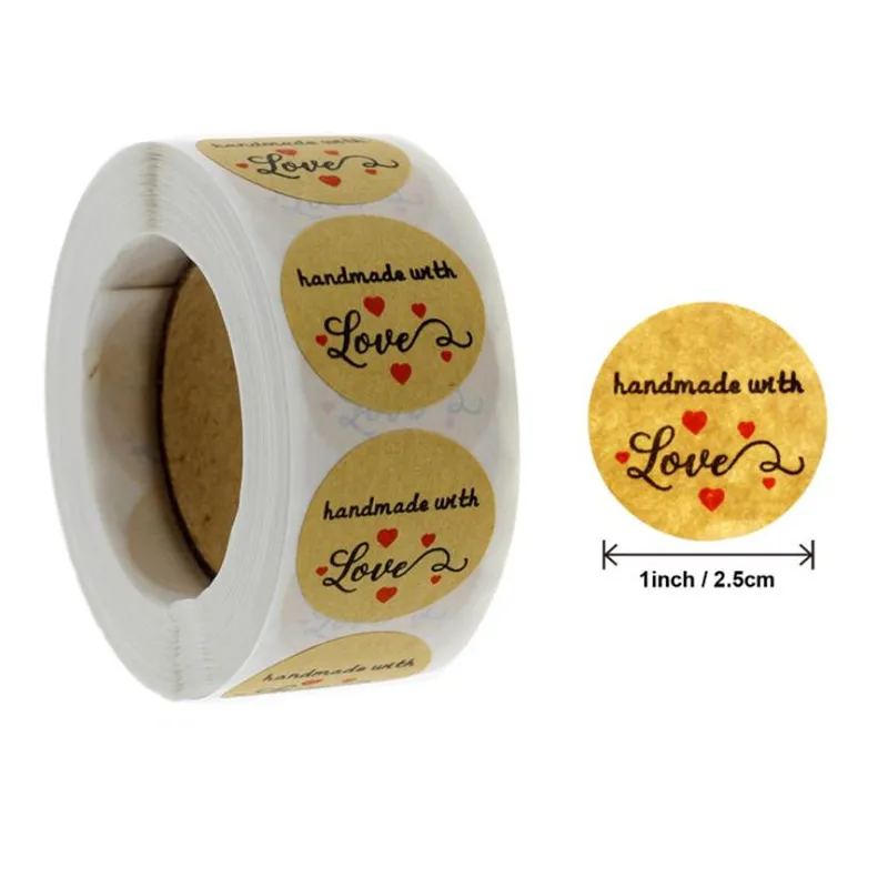 500Pcs/Roll "HANDMADE WITH LOVE" Sticker For Envelope Sealing Labels Party Jewelry Making Package Display Accessories Wholesale 