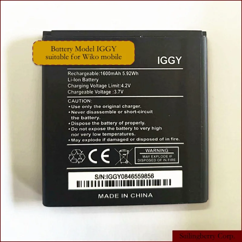 Аккумулятор подходит для WIKO Mobile с аккумулятором модели IGGY