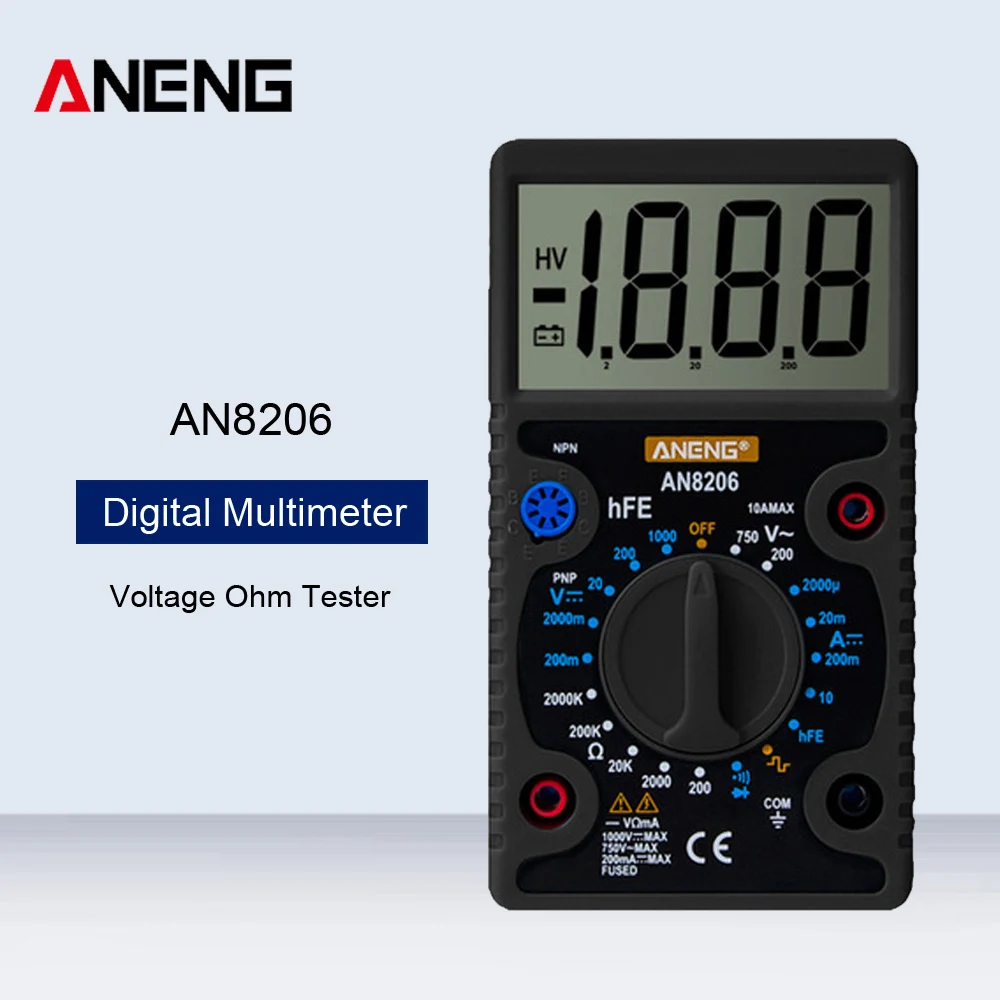 ANENG AN8206 Мини цифровой мультиметр ЖК-дисплей большой экран дисплей волна выход Ампер напряжение ом тестер электронный силовой мультиметр