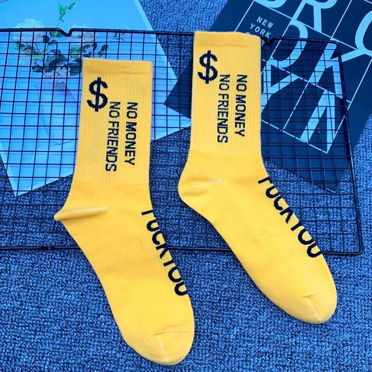 Yellow Dollar Размер для взрослых, носки до середины голени, хлопковые носки средней длины, цветные носки с логотипом доллара США - Цвет: Yellow Dollar