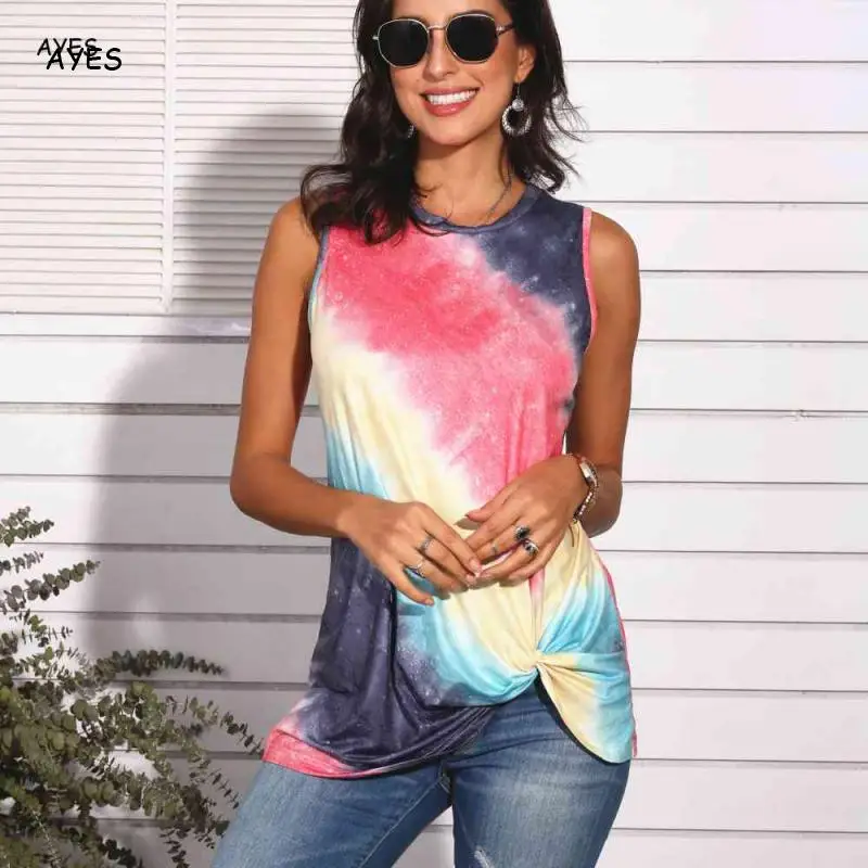 

womens top summer tie dye tank tops sleeveless tanks lady casual loose gradient color tops femme fashion daily clothes top women