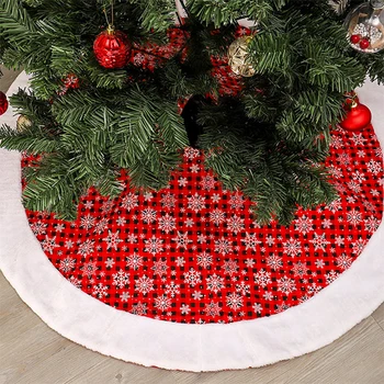 

48 Inches Christmas Tree Skirt Red And Black Lattice Design Xmas Tree Apron Holiday Decorations Christmas Tree Skirt for Xmas