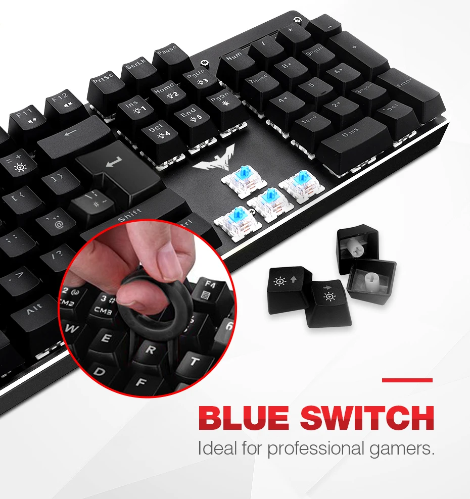 Online Teclado mecánico hakit Gaming 87 104 teclas teclado USB con cable interruptor azul rojo Teclado retroiluminado versión EE. UU. ruso