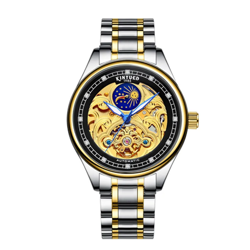 

KINYUED Watches Men Top Brand Tourbillon Automatic Mechanical Wristwatch Mens Waterproof Moon Phase Gold Clock Horloges Mannen