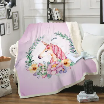 

Rainbow Unicorn 3D Printed Sherpa Blanket Couch Quilt Cover Travel Bedding Outlet Velvet Plush Throw Fleece Blanket Bedspread U2