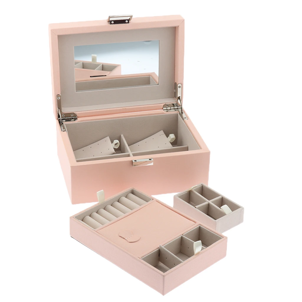 

Lockable Travel Jewelry Storage Case Jewelry Organizer Case Bag for Rings, Necklace, Earrings, Bracelet, Pink