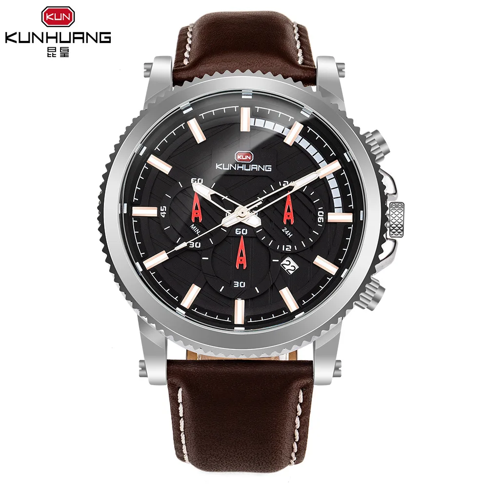 

Lucky Luxury Men's Quartz Waterproof Watch Multi-function Sports Fashion Leather Strap Luminous Cock Calendar Movement Watch