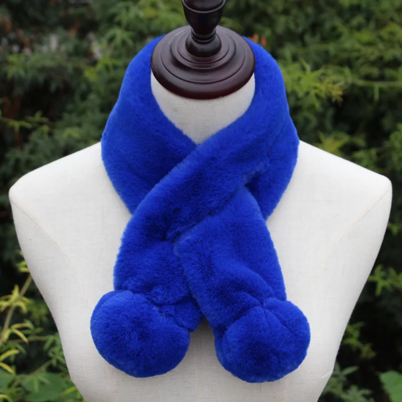 80*10 см супер мягкий искусственный кроличий мех шарф толстый теплый подходит ко всему 15 чистый цвет крест плюшевый шар набор шарфов зимний женский - Цвет: 15