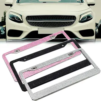 

31cmx16cm Metal Auto Car Styling Glitter Crystal Rhinestone Truck Car Vehicle Rear License Plate Frame License Tag Cover Holder