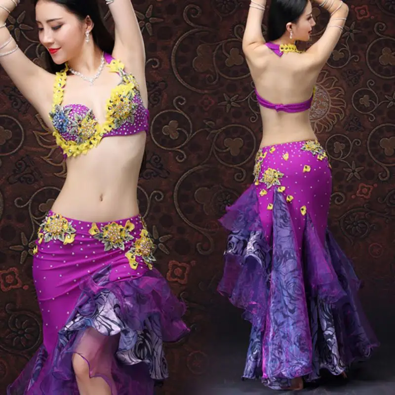 

New Dance Costume Sexy Adult Bra Long Skirt Dance Suit Belly Dance Costume Performance New