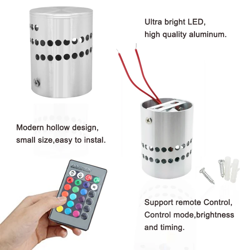 3 Вт RGB светодиодный настенный светильник бра с алюминиевым корпусом + 24 клавиши